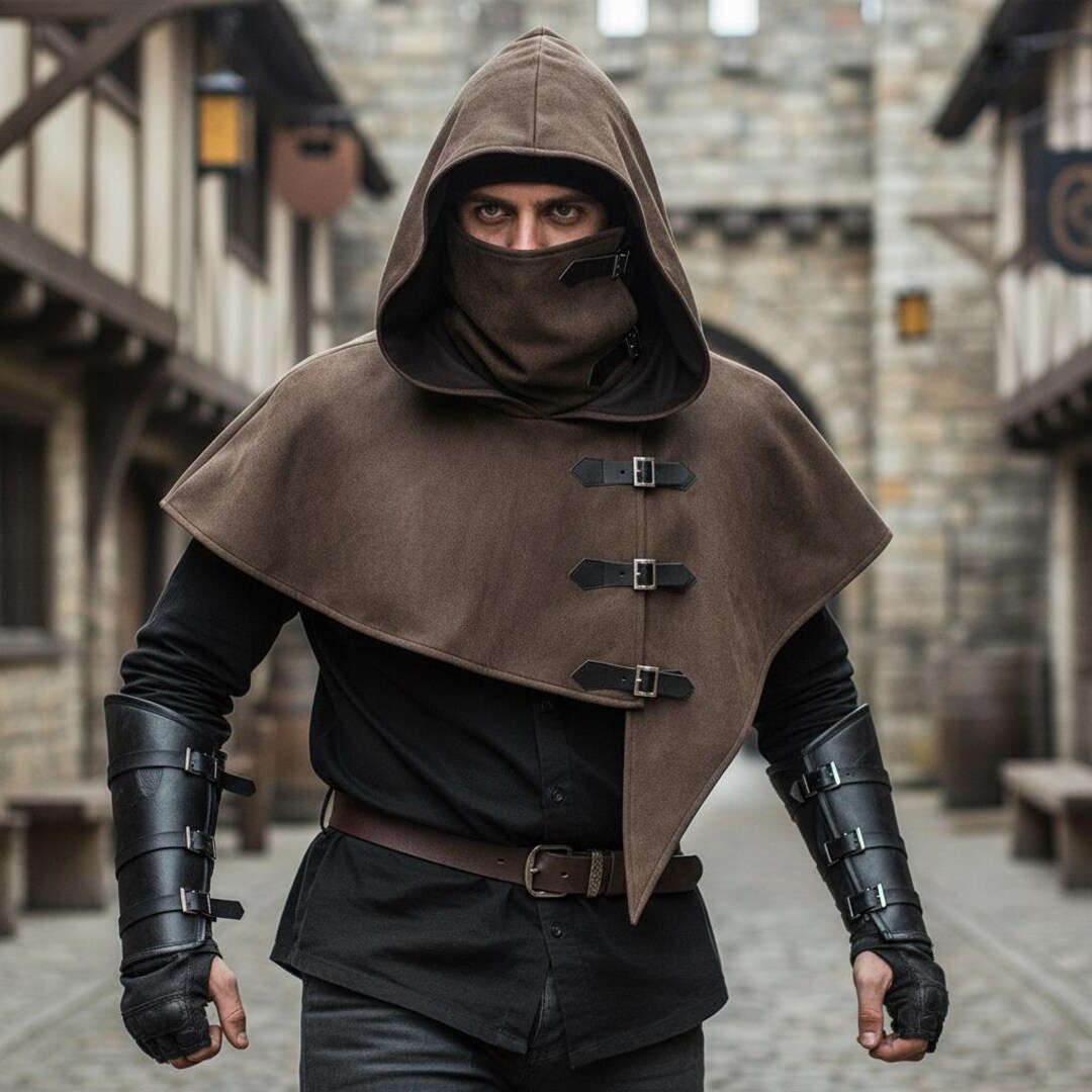 Cape à Capuche Médiévale Unisexe Adulte - Vert Olive, Longueur 100 Cm, Style Renaissance