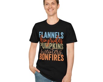 Flannels Hayrides Pumpkins T-Shirt | Fall Autumn Typography Tee