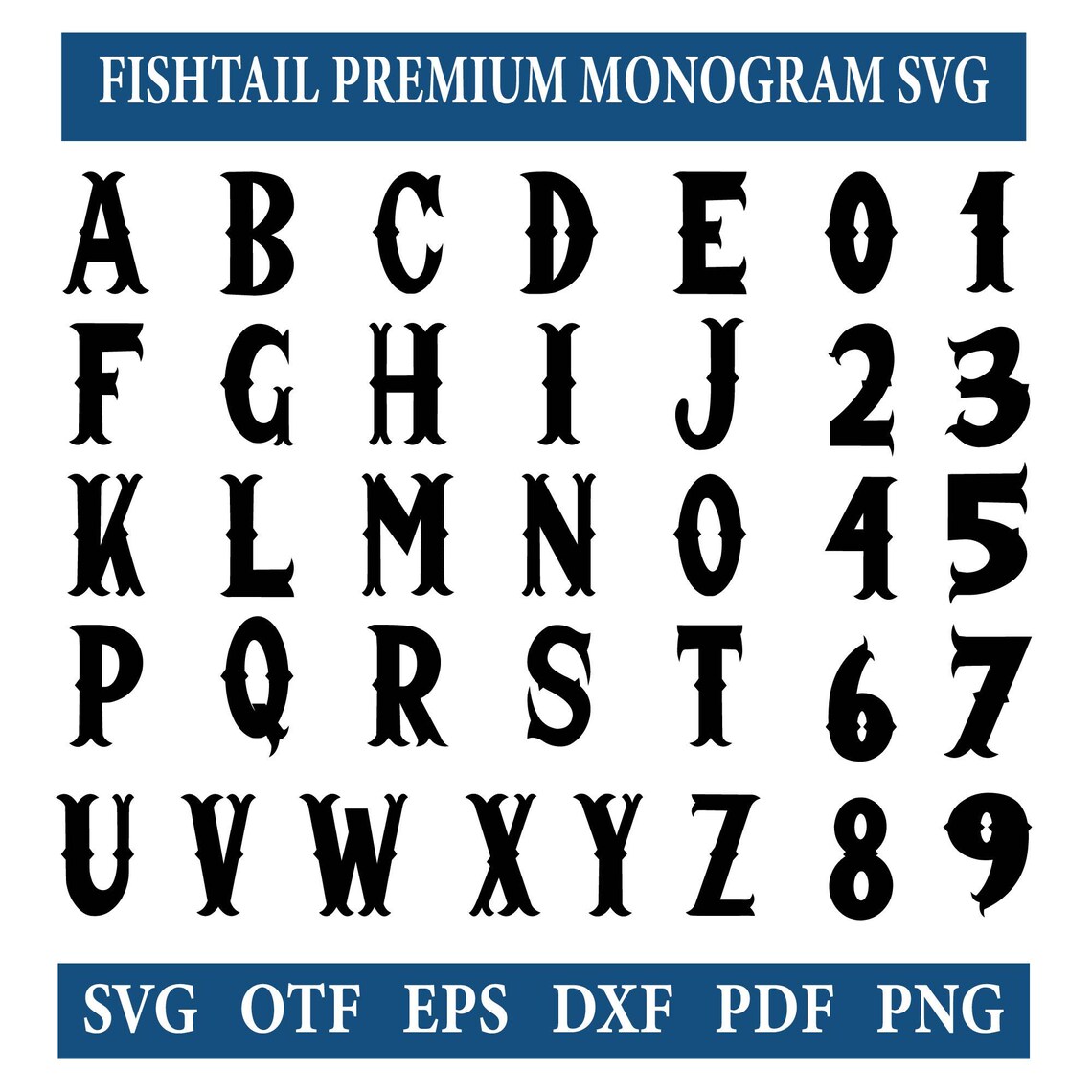 Fishtail Premium Monogram Svg: Fishtail Font Svg,| Monogram Font Svg ...