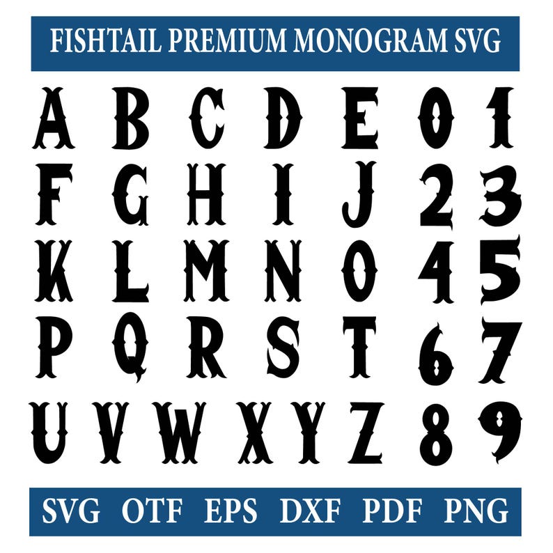 Fishtail Premium Monogram Svg: Fishtail Font Svg,| Monogram Font Svg ...