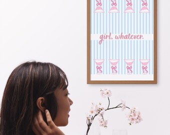 Girl Whatever Printable Wall Art | Pink Feminine Digital Print | Preppy Chic Wall Decor | Instant Download Poster