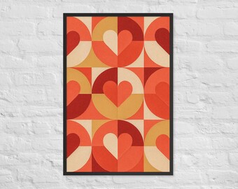 Modern Romantic Bauhaus Heartbeat Póster Enmarcado de San Valentín