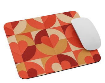 Modern Romantic Bauhaus Heartbeat Alfombrilla de Ratón – Decoración Geométrica de San Valentín