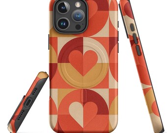 Modern Romantic Bauhaus Heartbeat Funda MagSafe Resistente para iPhone Regalo de San Valentín