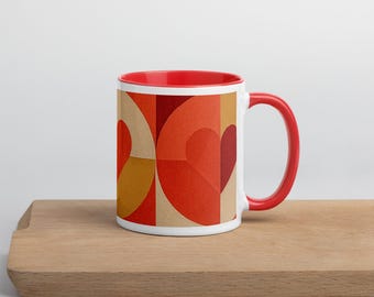 Taza de San Valentín con Interior de Color Bauhaus Heartbeat Modern Romantic