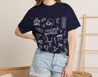 New York Football T-shirt | Comfort Colors | Doodle Design Shirt | Big Blue