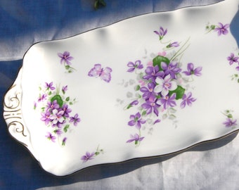 Sandwich/Dessert Tray, Aynsley Wild Violets, Purple Flowers, Mother's Day Gift, Gift for Her, Violet Lover's Gift, Purple Butterfly, England