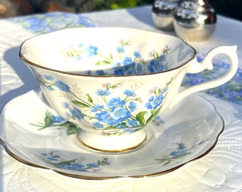 Teacup and Saucer, ROYAL ALBERT Vintage, "Forget Me Not", Blue and White Floral, Made in England, Hostess Gift, Tea party, Gift for Her