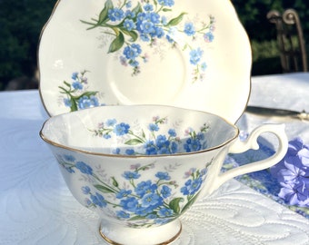 Teacup and Saucer, ROYAL ALBERT Vintage, "Forget Me Not", Blue and White Floral, Made in England, Hostess Gift, Tea party, Gift for Her