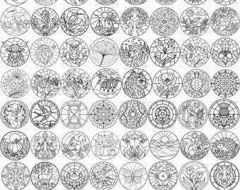 Stained Glass SVG,Round Mosaic svg,Autumn Stained Glass SVG,Fall Mosaic svg,Floral Animal Mandalas,Round Suncatcher svg,Digital download