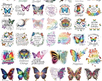 Mariposa PNG, Paquete de PNG motivacionales, Frase positiva, Afirmación PNG, Citas inspiradoras, Diseños para sublimación, Cricut y Silhouette