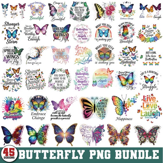 Butterfly PNG,Motivational Png Bundle,Positive Quote,Affirmation Png,Inspirational Quotes,Sublimation Designs,cricut & silhouette