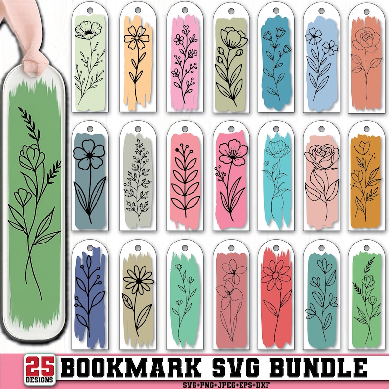 Bookmark svg,Floral Bookmark svg,Paint brush stroke svg,Acrylic bookmark svg,Bookmark template,Wildflower svg,Retro book,Digital download image 1