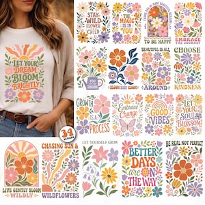 Boho-Blumenmuster (PNG), Positive Zitate (PNG), Motivations-PNG, Inspirierende Zitate (PNG), Positive Affirmationen, Positive Sprüche (PNG), Cricut & Silhouette