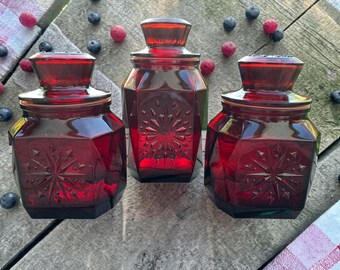 Juego de 3 botes vintage Wheaton Ruby Red Snowflake