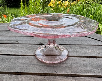 Mosser Glass Inverted Thistle Rose Pink Pedestal Cake Stand