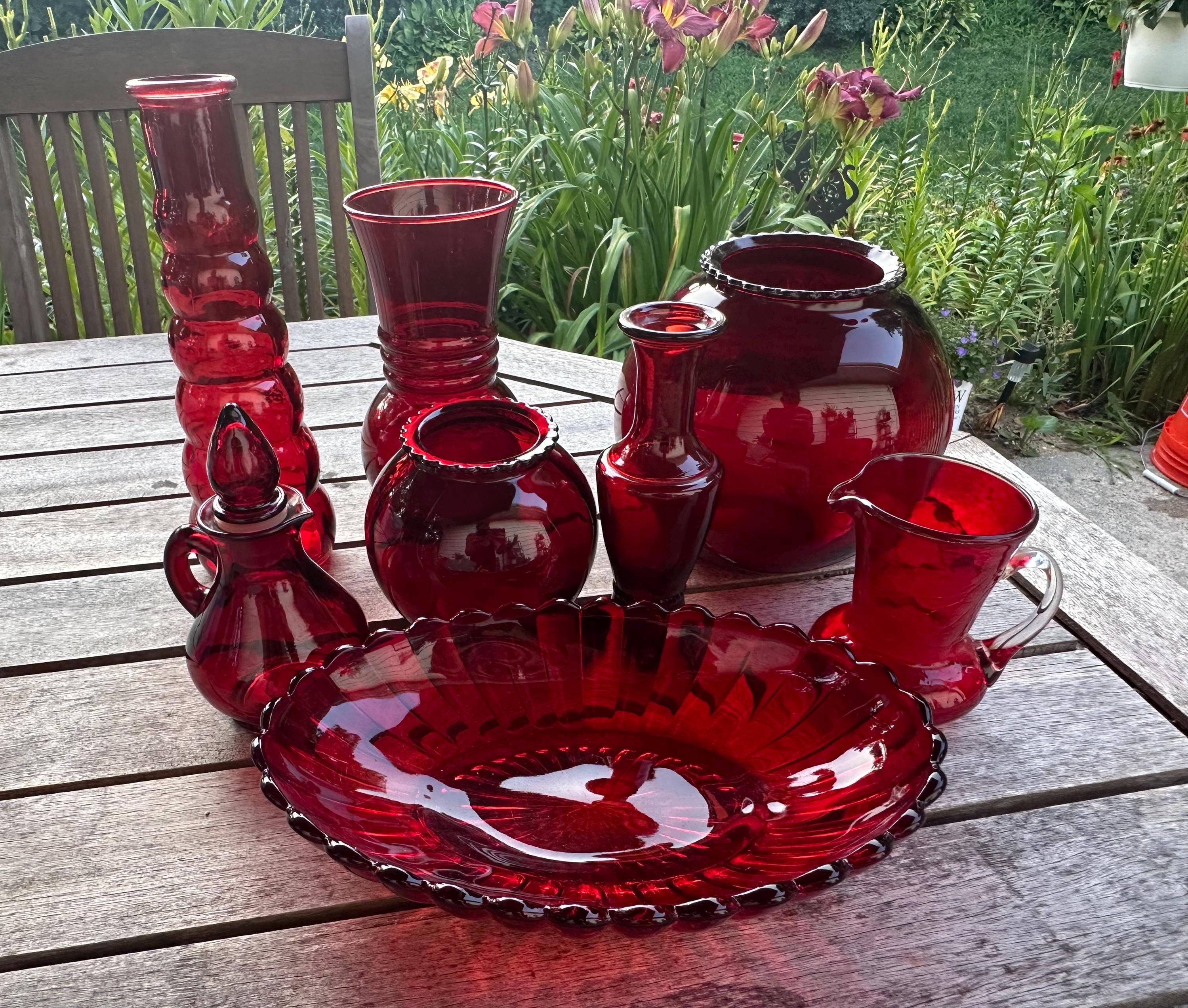 Vintage Red Glass Vase - Etsy