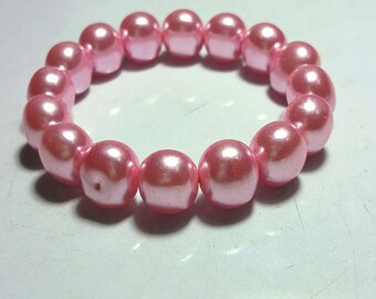 Pink Glass Pearl Bracelet, Stackable Beaded Jewelry