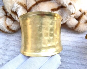 Gold Plated Brass Cuff Bangle: Adjustable Bohemian Stacking Bracelet