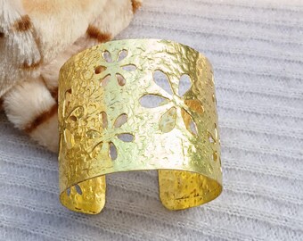 Gold Plated Brass Cuff Bangle Bracelet, Bohemian Stacking