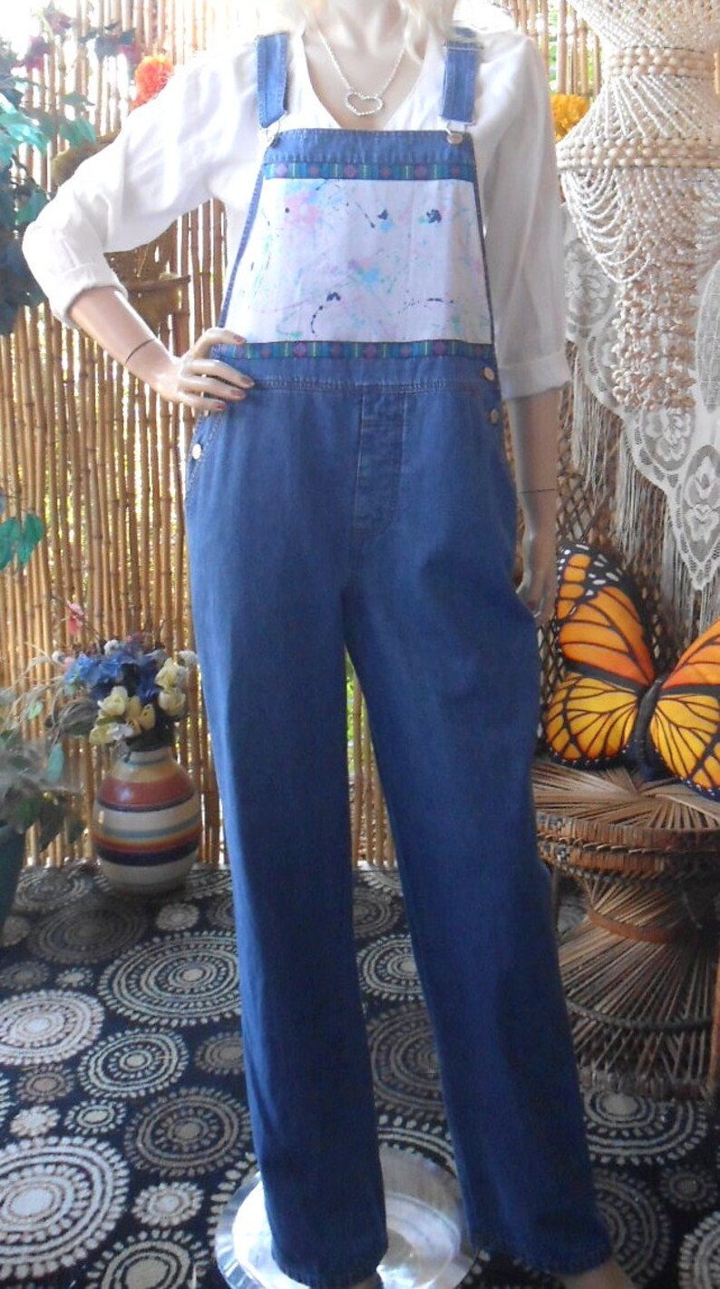 OOAK Paint Splatter Blue Denim Overalls Size Medium Etsy