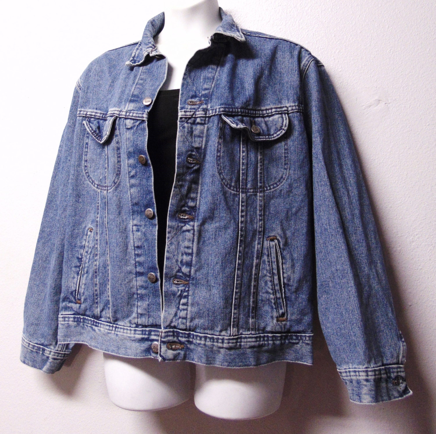 Vintage 80's LEE Riveted Denim Jacket 54 Chest XL - Etsy