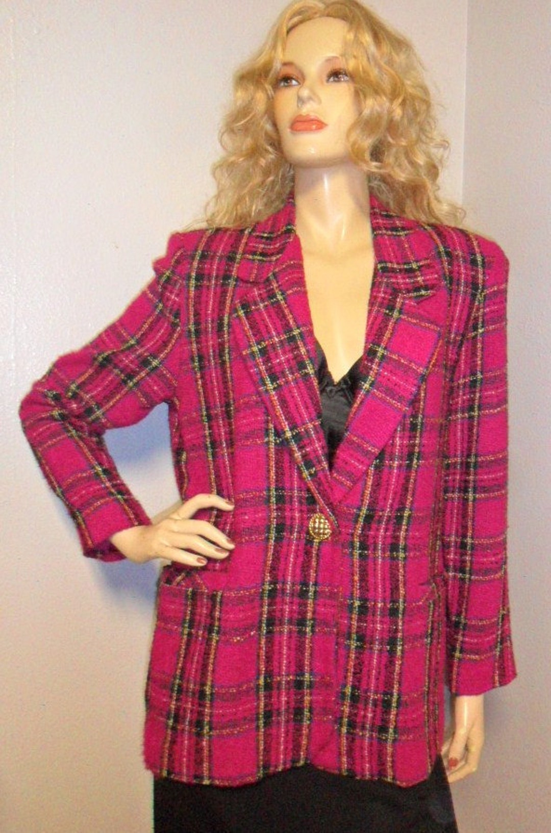 Vintage Magenta Plaid Blazer acrylic-poly-wool Blend by - Etsy