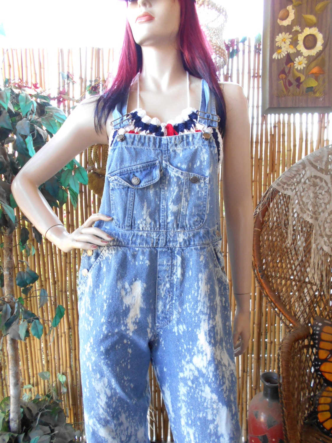 Vintage 80's Bleached Denim Overalls 
