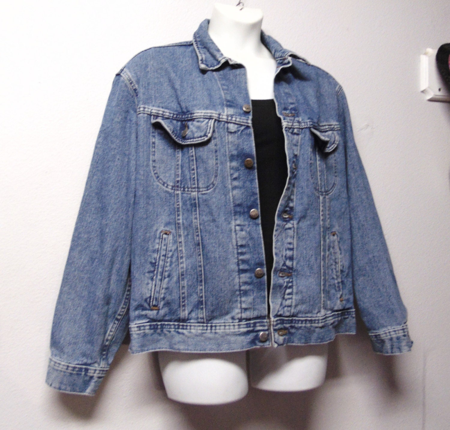 Vintage 80's LEE Riveted Denim Jacket 54 Chest XL - Etsy