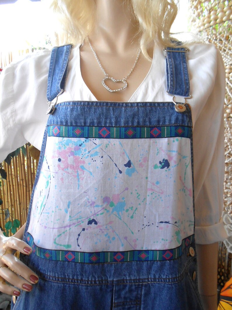 OOAK Paint Splatter Blue Denim Overalls Size Medium Etsy