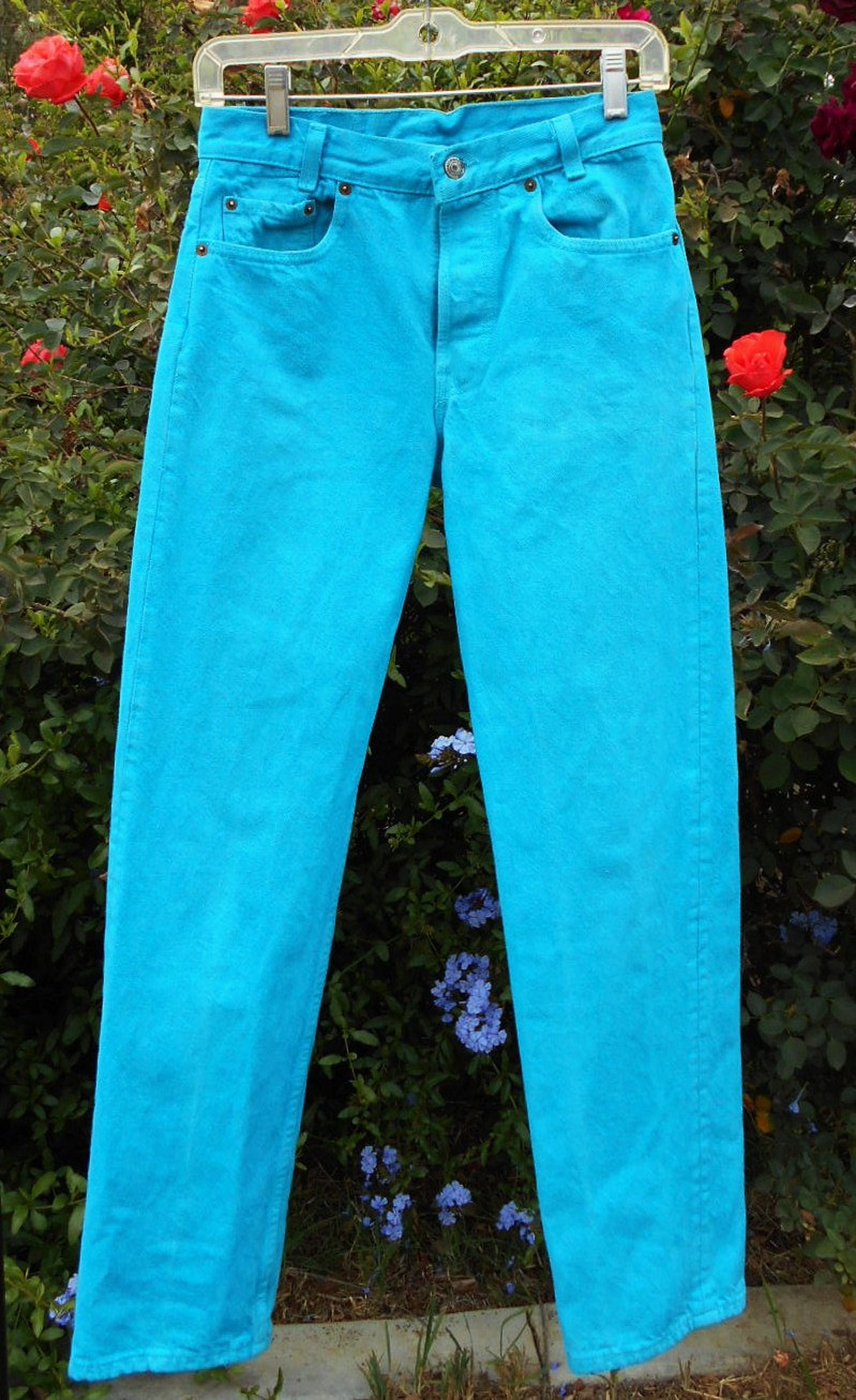 Vintage 80's Levis Turquoise Denim Jeans Waist 26 inches Etsy