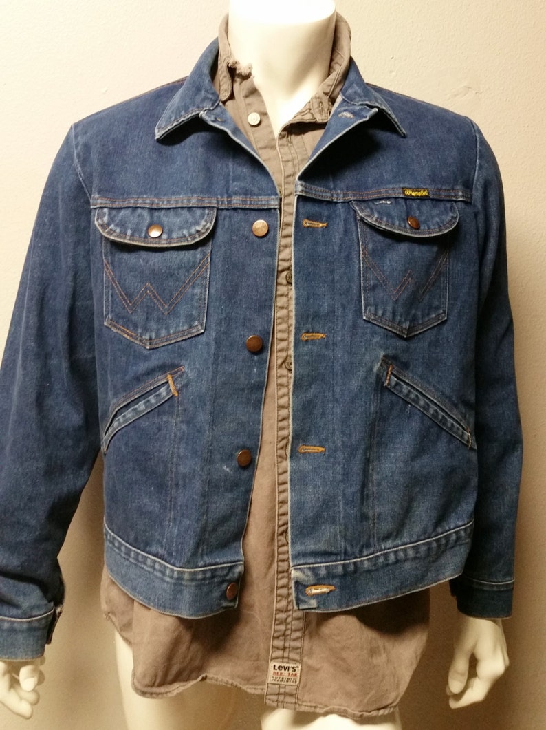 Vintage Wrangler distressed blue denim Jacket. Black label | Etsy