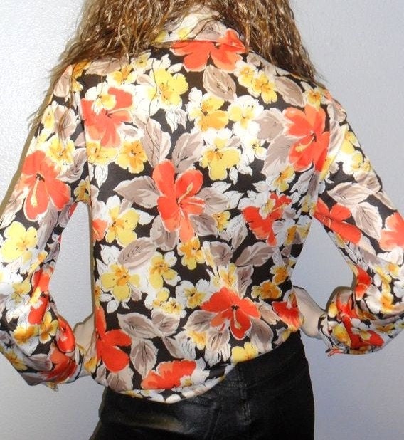 Vintage 70's Groovy Flower Print Poly TOP Shirt Sz S-M | Etsy