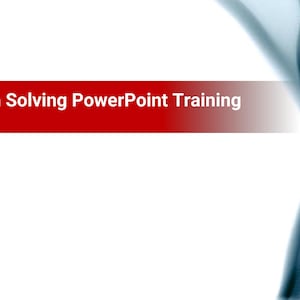 May include: A white background with a red square in the top left. A red banner with the text "8D Problem Solving PowerPoint Training" is centered. An abstract blue and black design is on the right side of the image.