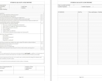 Internal Audit Report Template DOCX | ISO 9001 Process Audit Checklist | Quality Management System Document
