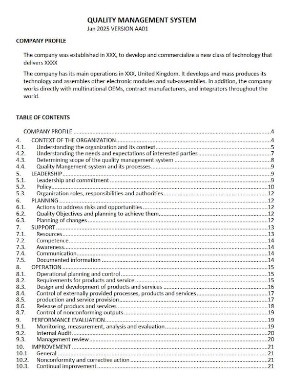 ISO 9001:2015 Quality Management System Template | Complete QMS Manual | Editable Word Document for Business Compliance