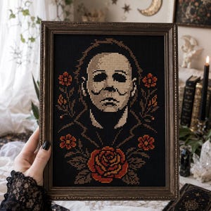 Michael Myers Killer Cross Stitch Pattern,  Horror Masked Killer Chart, Gothic Halloween Decor