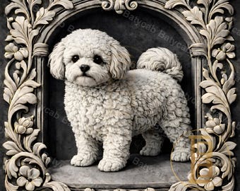 Maltipoo Malteser Lasergravur Kunst | Hunde Portrait Schiefer & Holz Tiefe Karte | LightBurn, xTool, Glowforge | Digitale PNG Graustufen+Invertiert