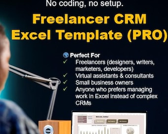 Plantilla de Excel para CRM de Freelancers: Seguimiento de KPI de clientes, proyectos e ingresos (Pro)