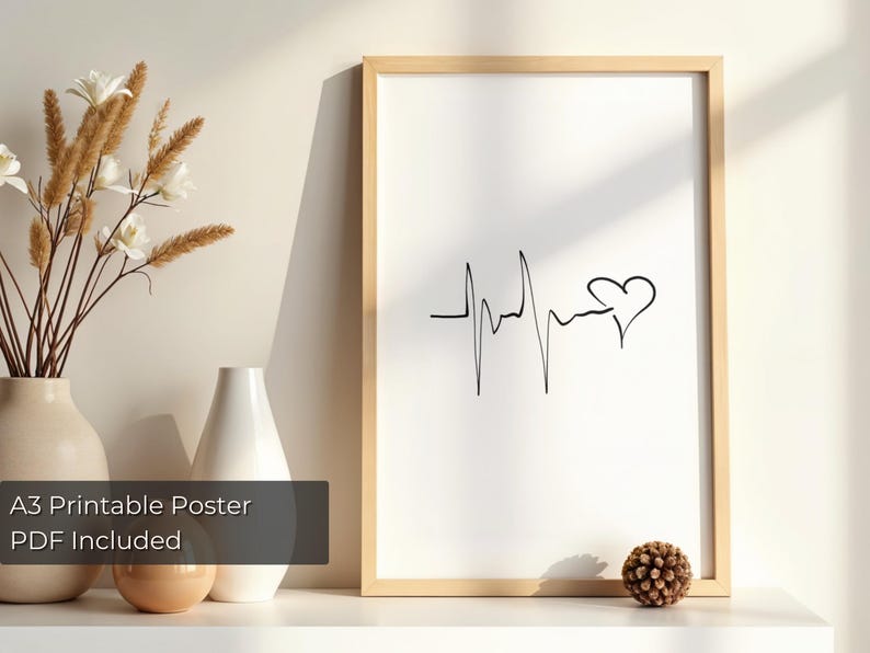 Heartbeat Symbol | Hand Drawn Line Art PNG and A3 PDF | Imperfect Heart ...