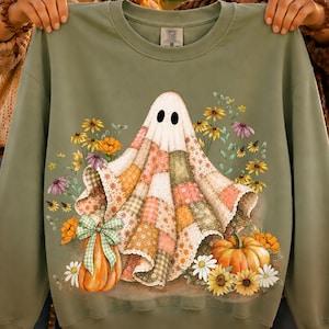 Koketter Geist (PNG) | Vintage-Patchwork-Geist (Sublimation) | Rustikaler Halloween-Geist (PNG) (Digitaler Download)