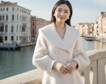 White Wool Coat | Princess Frock Coat , Winter Cozy Handmade Jacket