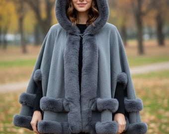 vFaux Fur Poncho: Women's Winter Cape Shawl