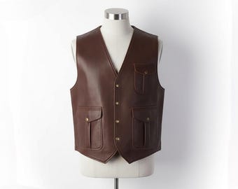 Handgefertigte braune Schaffelllederweste - Slim Fit Motorradstil