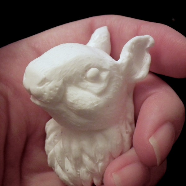 Squirrel white plastic resin head blank, faux taxidermy, mount, cabochon, for jewelry, decor, crafts, hand sculpted and cast
