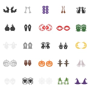25 Halloween Earring STL Files: 3D Print Ghost, Bat, Pumpkin, Skull (Digital Download)