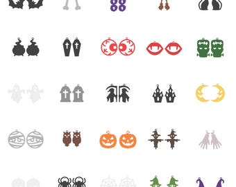 25 Halloween Earring STL Files: 3D Print Ghost, Bat, Pumpkin, Skull (Digital Download)