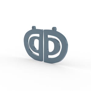 May include: Two matching gray earrings, each with a stylized letter "D" shape. The earrings have a rounded top with a small loop for hanging. The design features a negative space "C" within the "D" shape.