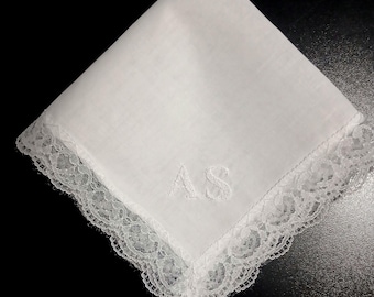 Monogrammed Cotton Lace Fringe Handkerchief: Personalized Gift