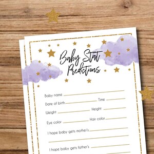 Over the moon Baby shower, baby prediction, baby shower games, over the moon purple, instant download, baby stat predict game, baby stat